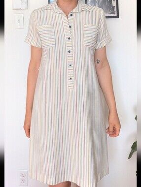 Beautiful Vintage Short Sleeve Striped Shirt Dress